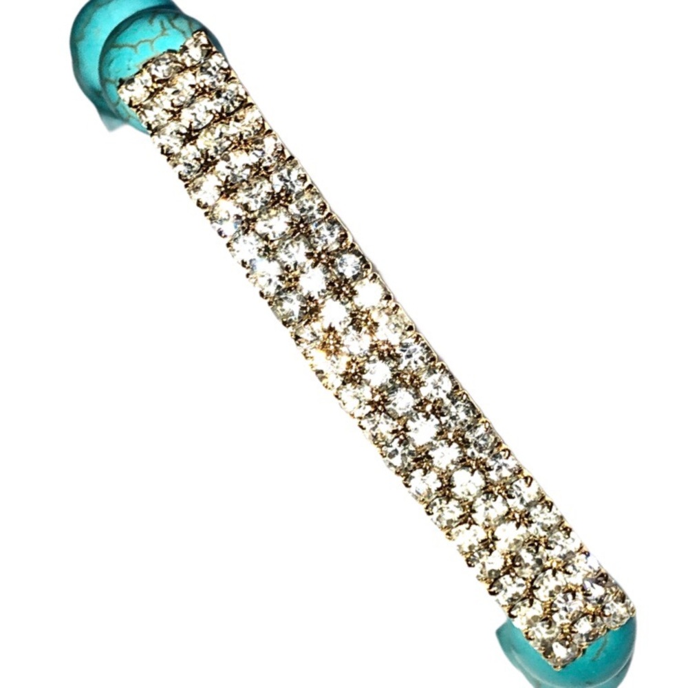 Gold Rhinestone Crystal Turquoise Blue Bracelet - Picture 6 of 10